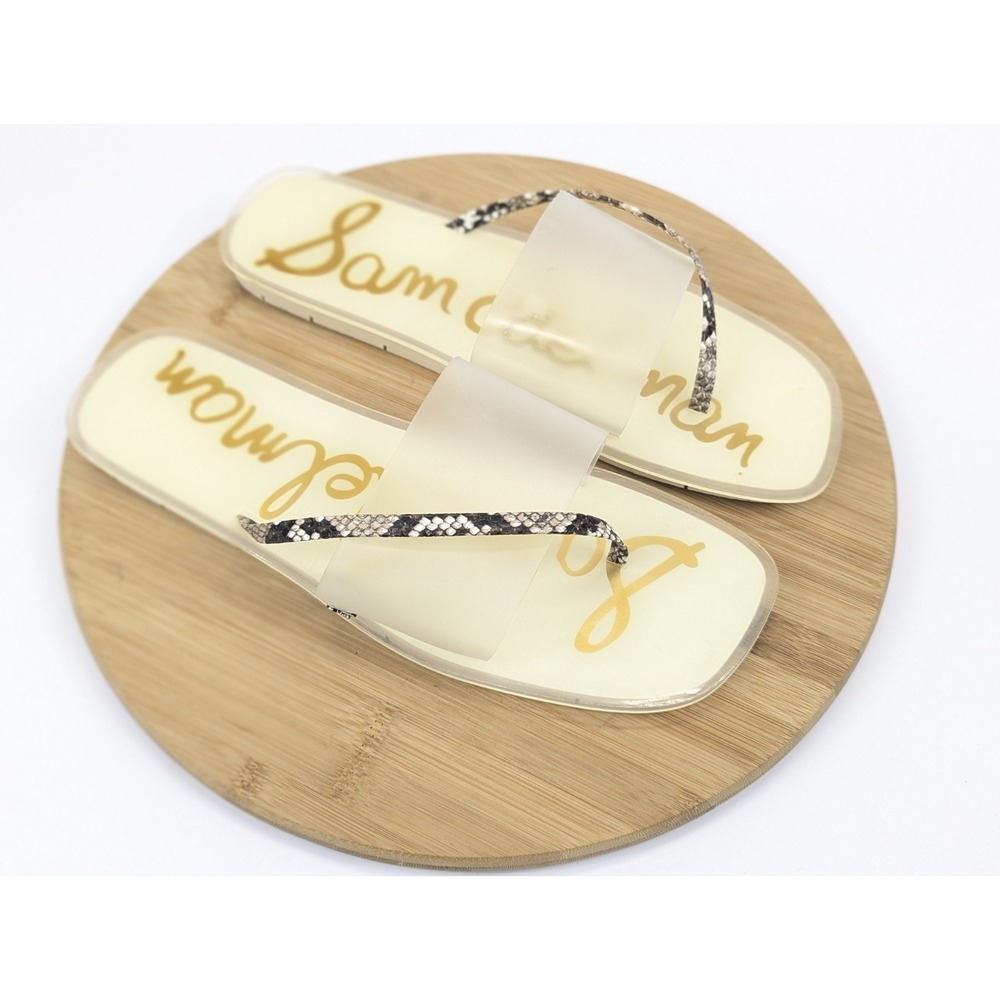 Sam Edelman Luciana Cream Jelly Slide Sandals Snakeskin Strap Womens 11M Flat